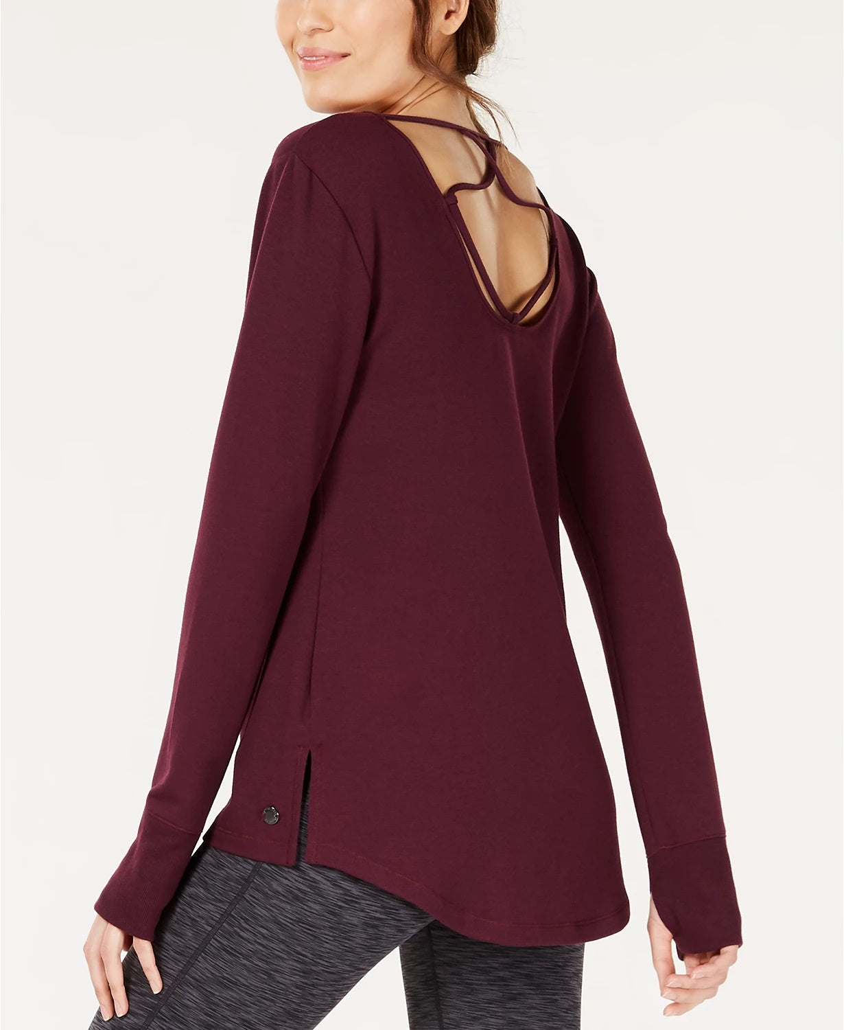 Ideology Women's Lattice-Back Long-Sleeve Tunic  Dark Red Size X-Small