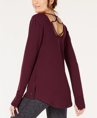 Ideology Women's Lattice-Back Long-Sleeve Tunic  Dark Red Size X-Small