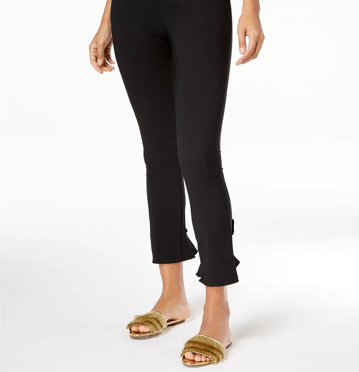 INC International Concepts Women's Skinny Ruffled Ankle Pants Black Size 8