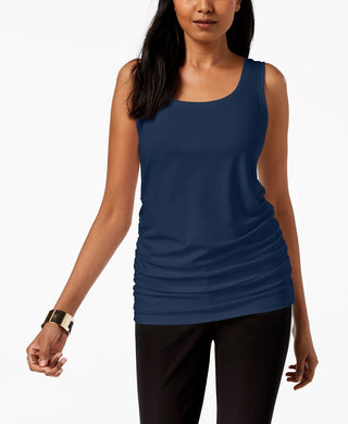 Alfani Women's Scoop Neck Ruched Tank Top  Dark Blue Size Medium