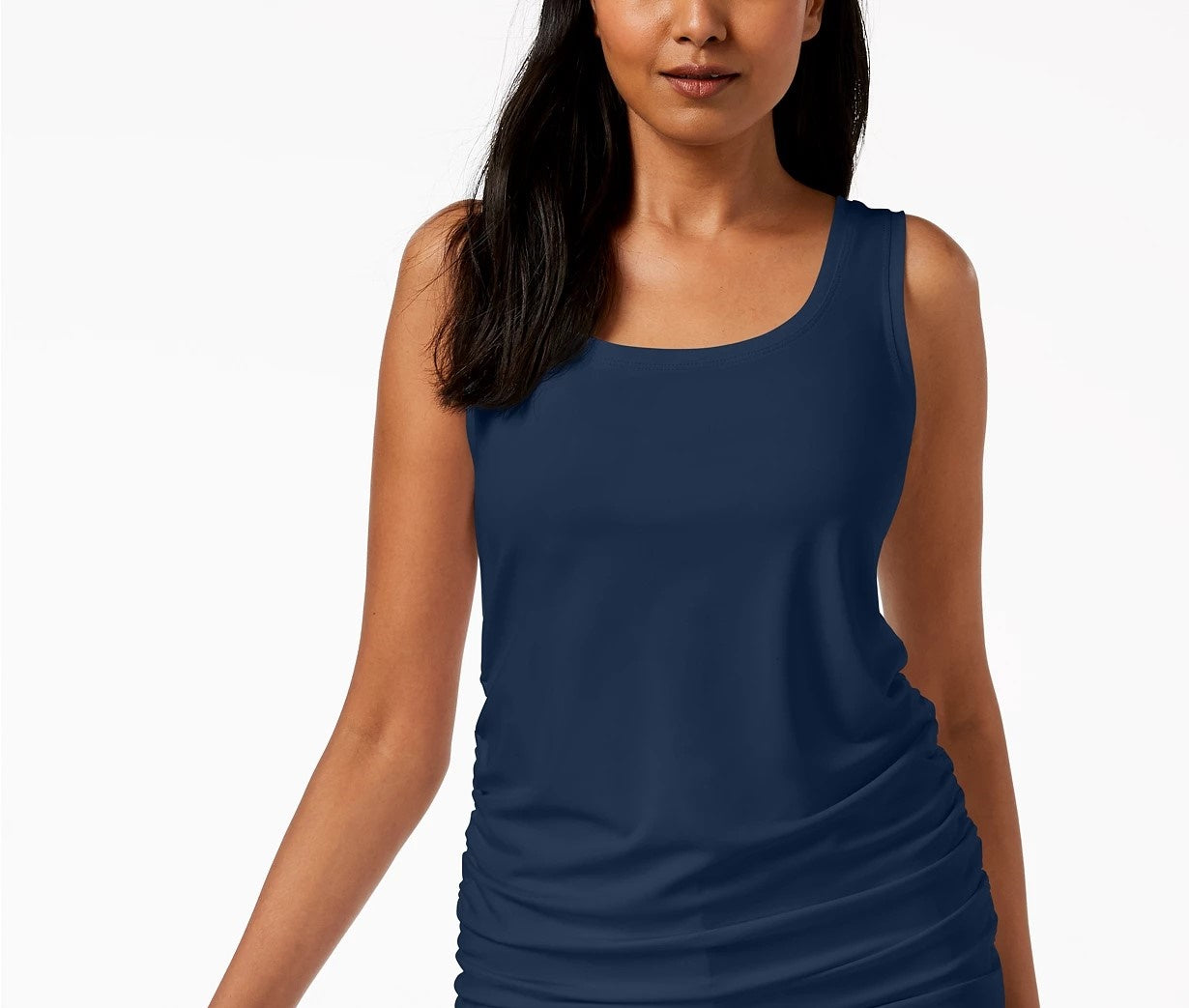 Alfani Women's Scoop Neck Ruched Tank Top  Dark Blue Size Medium