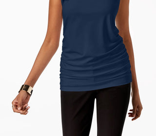 Alfani Women's Scoop Neck Ruched Tank Top  Dark Blue Size Medium