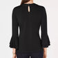 Charter Club Women's Bell-Sleeve Keyhole Top  Black Size XX-Large