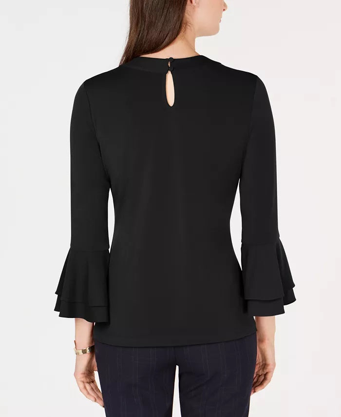 Charter Club Women's Bell-Sleeve Keyhole Top  Black Size XX-Large