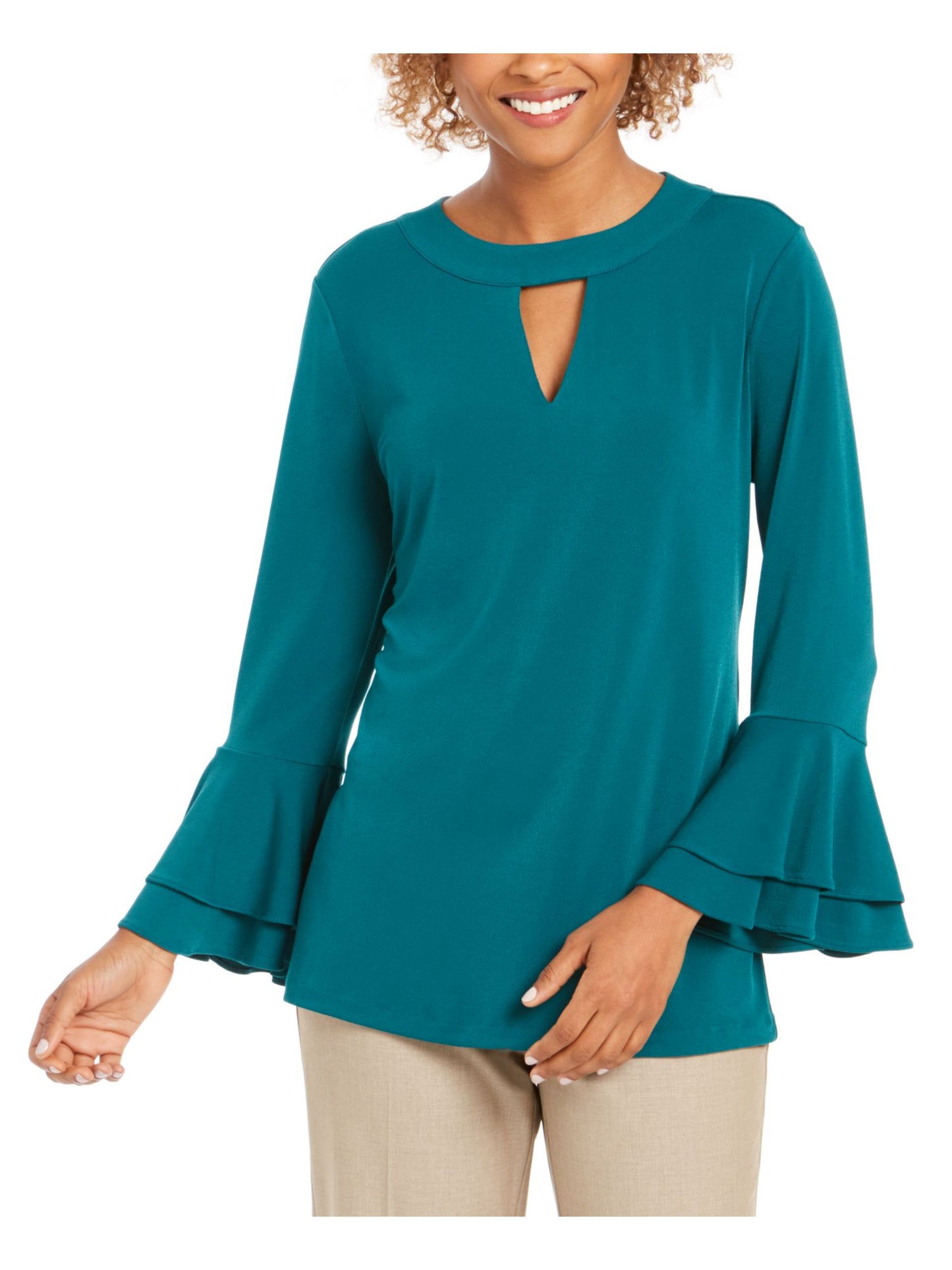 Charter Club Women's Bell-Sleeve Keyhole Top  Green Size Large
