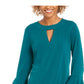 Charter Club Women's Bell-Sleeve Keyhole Top  Green Size Large