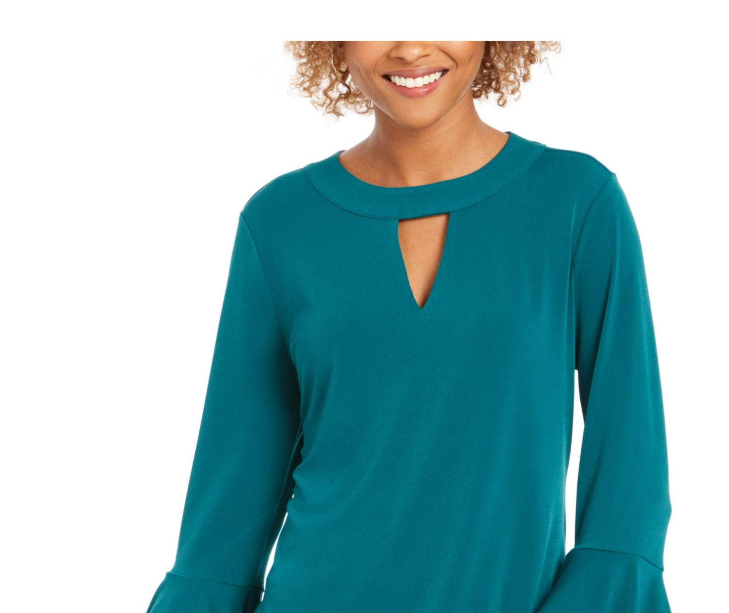 Charter Club Women's Bell-Sleeve Keyhole Top  Green Size Large