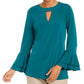 Charter Club Women's Bell Sleeve Keyhole Top Green Size Small