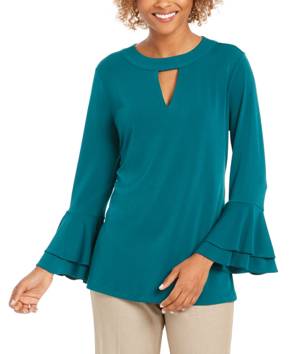 Charter Club Women's Bell Sleeve Keyhole Top Green Size Small
