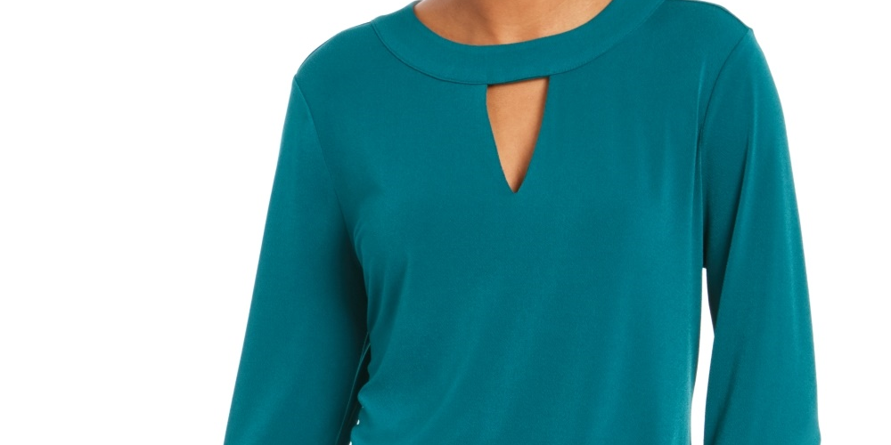 Charter Club Women's Bell Sleeve Keyhole Top Green Size Small