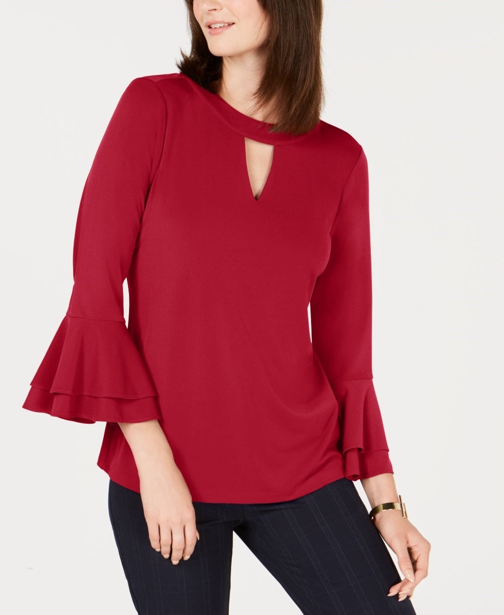 Charter Club Women's Bell Sleeve Keyhole Top Red Size XX-Large