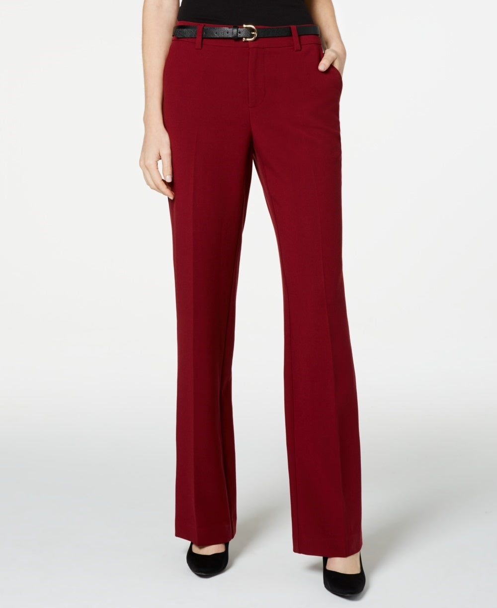 Charter Club Women's Belted Tummy-Control Trousers Wine Size 12