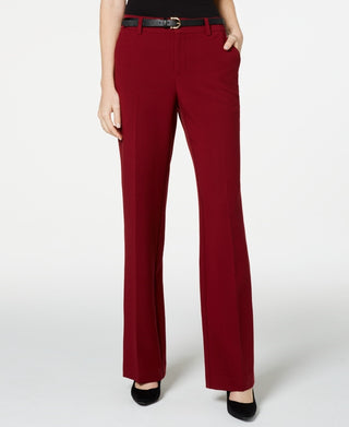 Charter Club Women's Belted Tummy-Control Trousers Wine Size 12