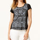 Alfani Women's Brushstroke Print Polo Top Black Size Petite Petite