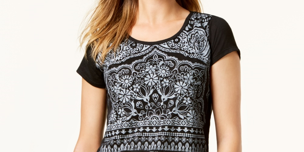 Alfani Women's Brushstroke Print Polo Top Black Size Petite Petite