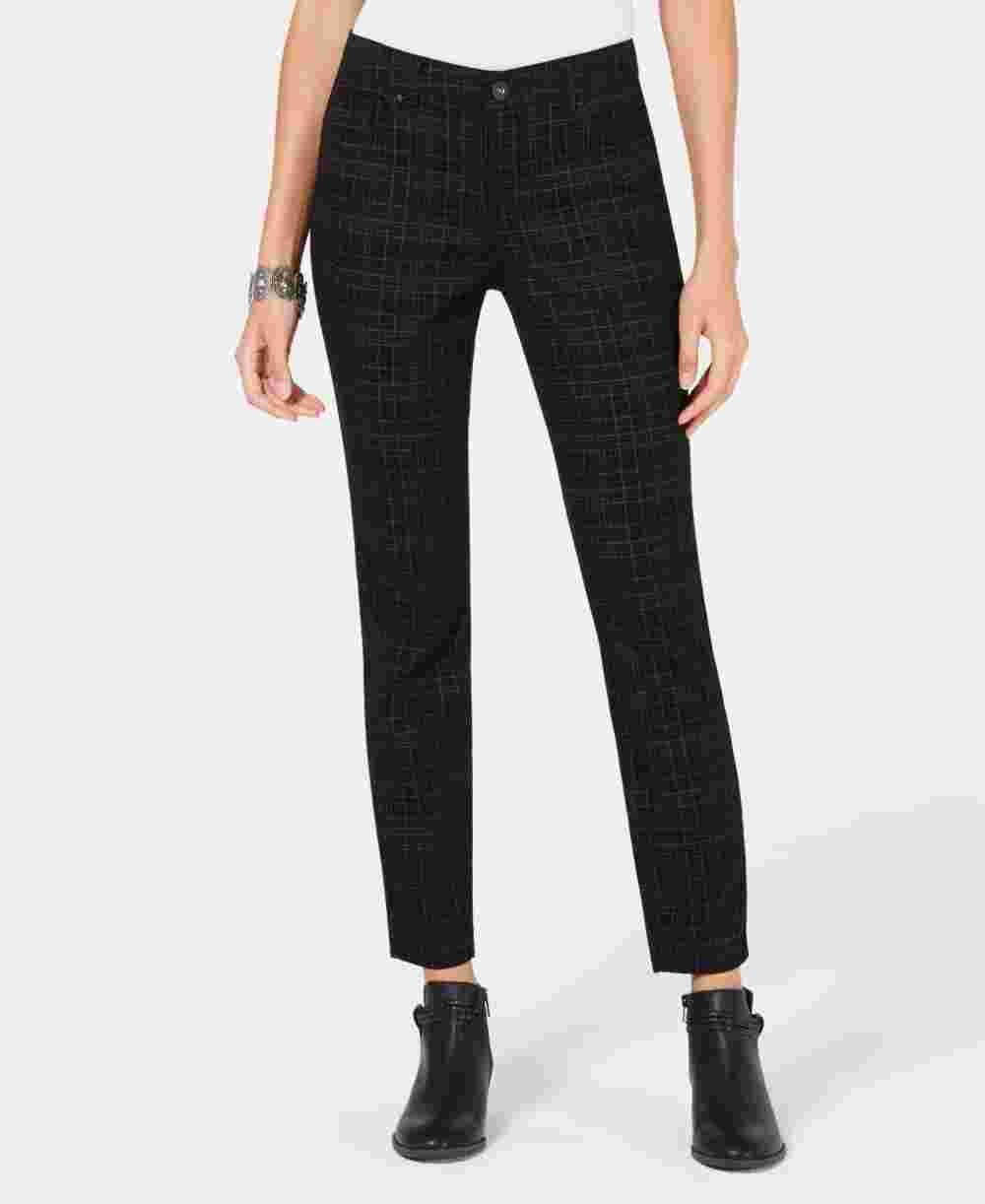 Style & Co Women's Curvy-Fit Skinny Printed Jeans Black Size 4