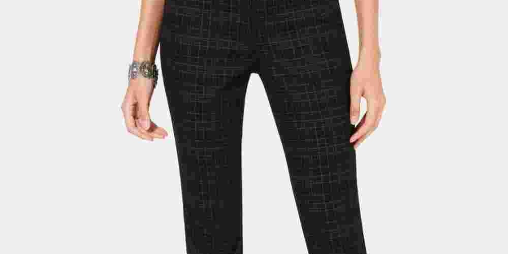 Style & Co Women's Curvy-Fit Skinny Printed Jeans Black Size 4
