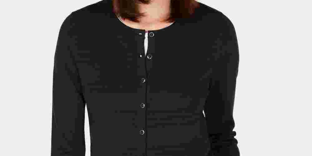 Charter Club Women's Textured Cardigan Sweater  Black Size Petite Small