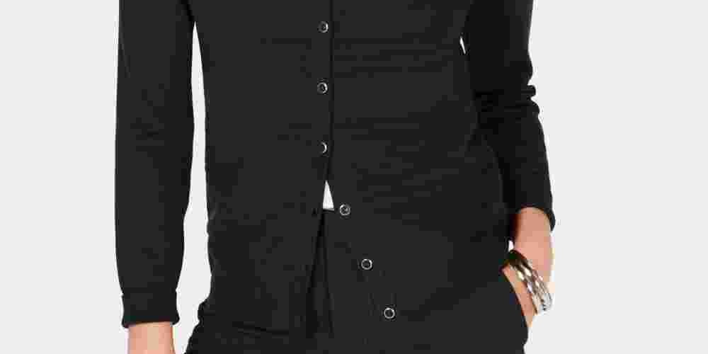 Charter Club Women's Textured Cardigan Sweater  Black Size Petite Small