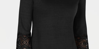 Charter Club Women's Cotton Lace Trim Top Black Size Medium