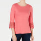 Charter Club Women's Cotton Lace Trim Top Pink Size Petite X-Large
