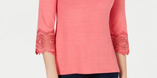 Charter Club Women's Cotton Lace Trim Top Pink Size Petite X-Large