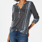 Style & Co Women's Printed Roll Tab Sleeve Top Black Size Petite Small