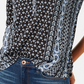 Style & Co Women's Printed Roll Tab Sleeve Top Black Size Petite Small
