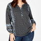 Style & Co Women's Printed Split Neck Top Black Size 0X