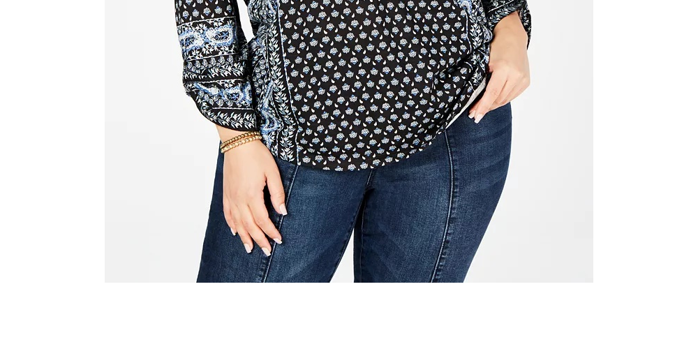 Style & Co Women's Printed Split Neck Top Black Size 0X