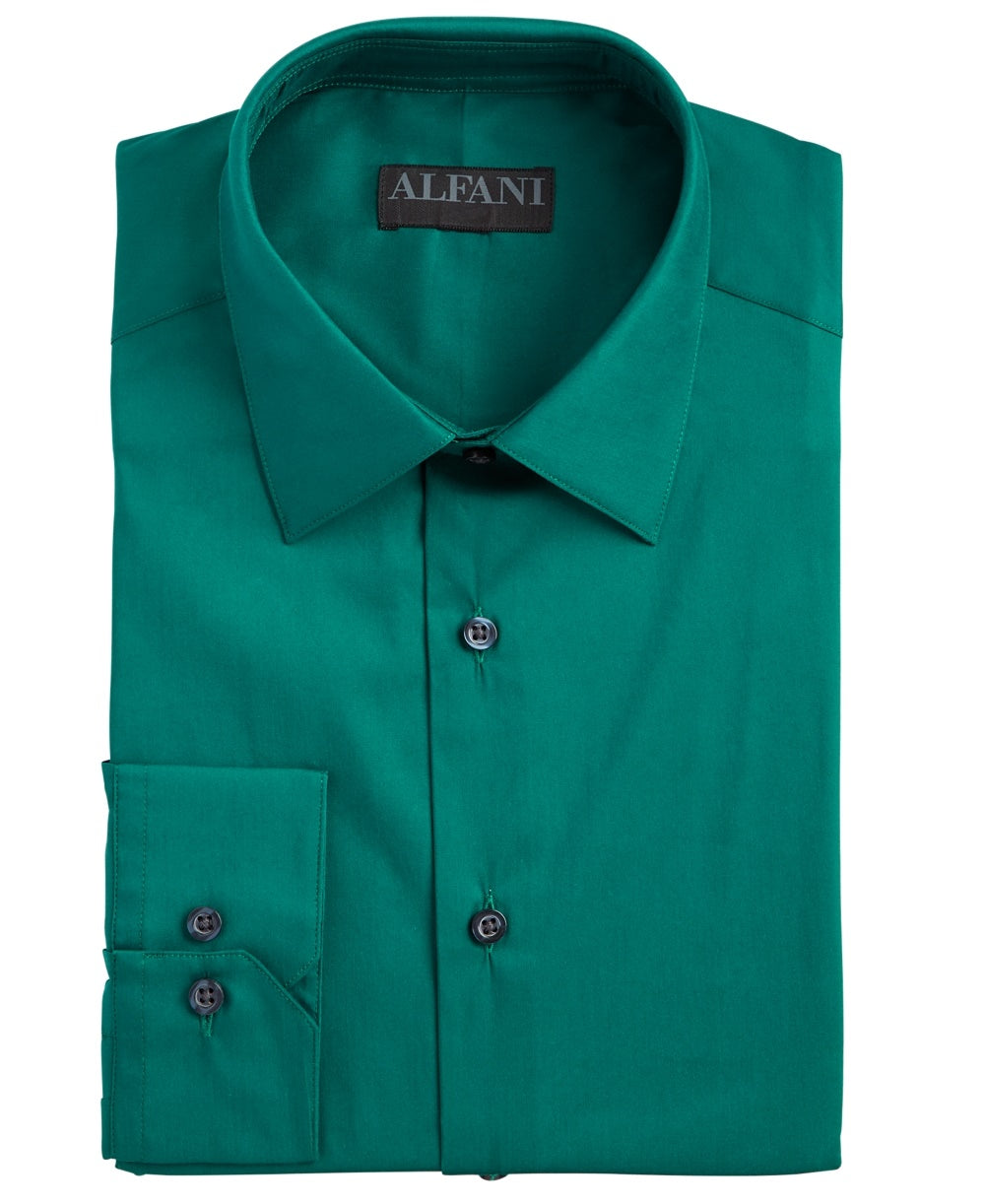 Alfatech By Alfani Men's Slim Fit Performance Stretch Easy Care Solid Dress Shirt Green Size 14.5x32-33