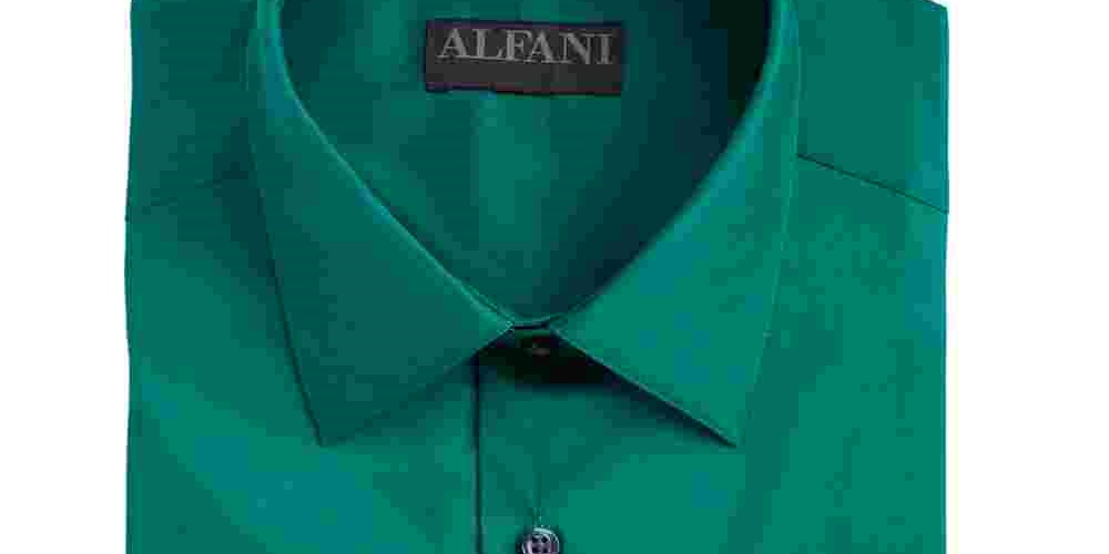 Alfatech By Alfani Men's Slim Fit Performance Stretch Easy Care Solid Dress Shirt Green Size 14.5x32-33