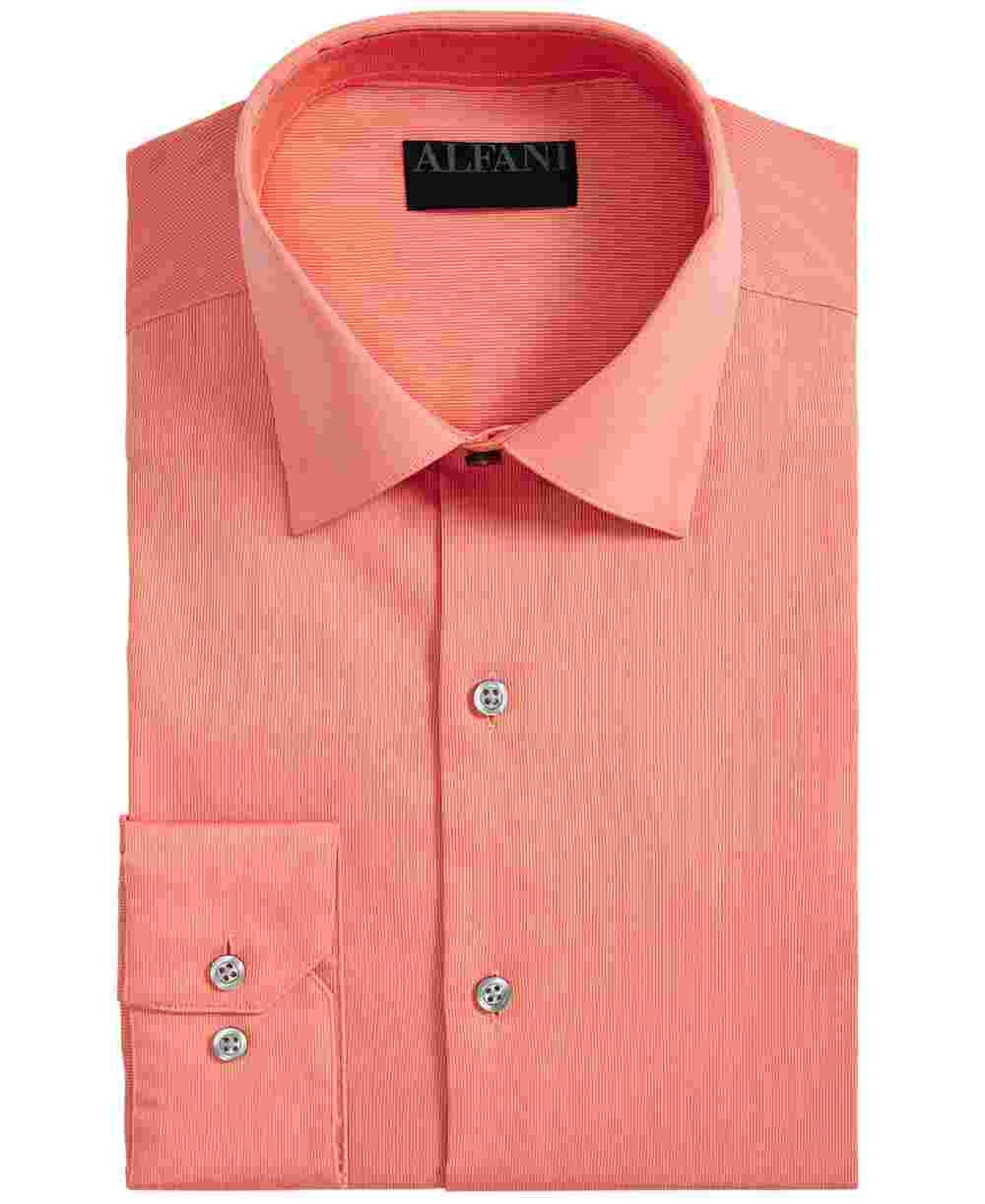 Alfani Men's Coral Pinstripe Collared Classic Fit Dress Shirt Orange Size 16.5x34-35
