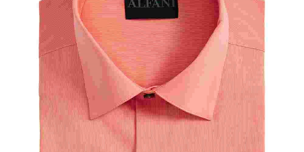 Alfani Men's Coral Pinstripe Collared Classic Fit Dress Shirt Orange Size 16.5x34-35
