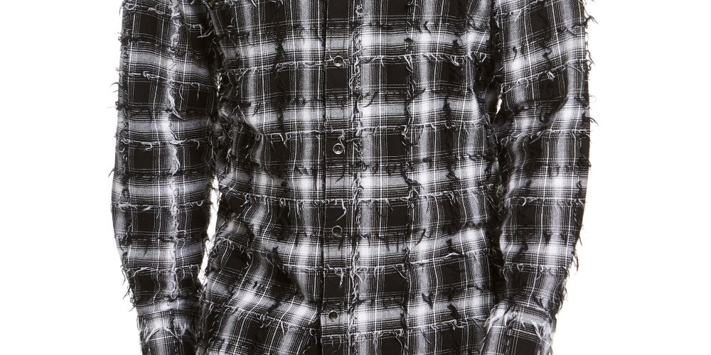 INC International Concepts Men's Frayed Plaid Shirt White Size XX-Large