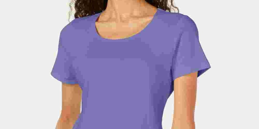 Karen Scott Women's Short Sleeve Scoop Neck Top  Purple Size Medium