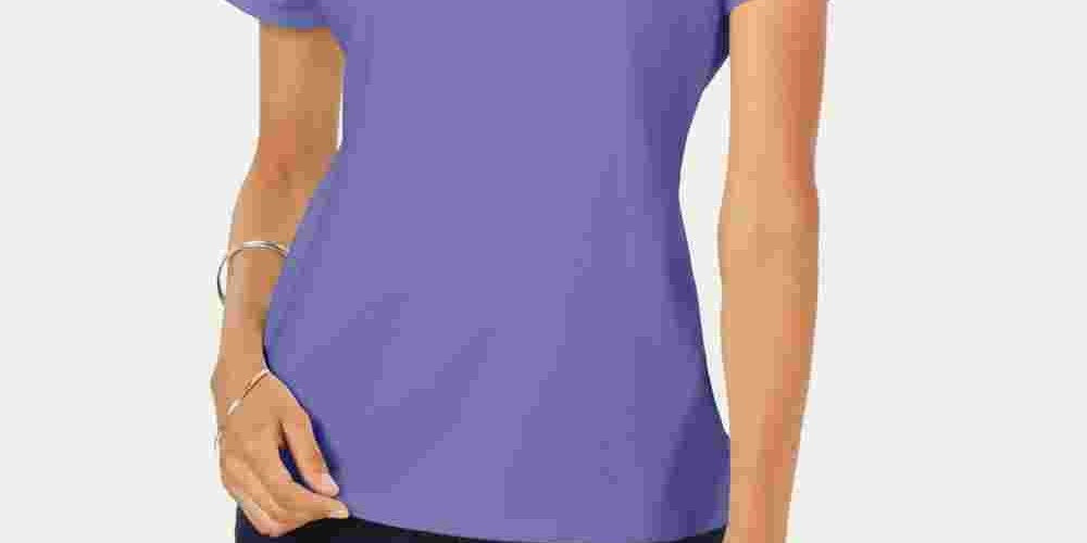Karen Scott Women's Short Sleeve Scoop Neck Top  Purple Size Medium