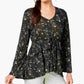 Style & Co Women's Printed Babydoll Top Black Size Medium