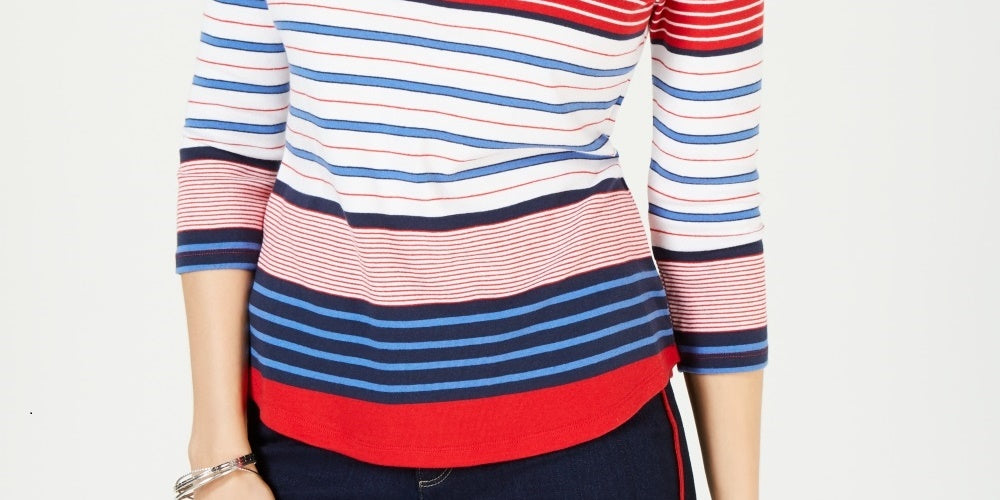 Charter Club Women's Pima Cotton Button-Shoulder Stripe Top Red Size XX-Large