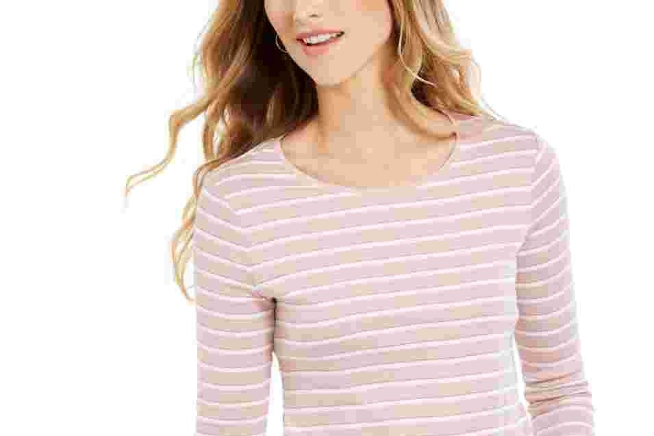 Charter Club Women's Metallic Stripe Top Pink Size XX-Large