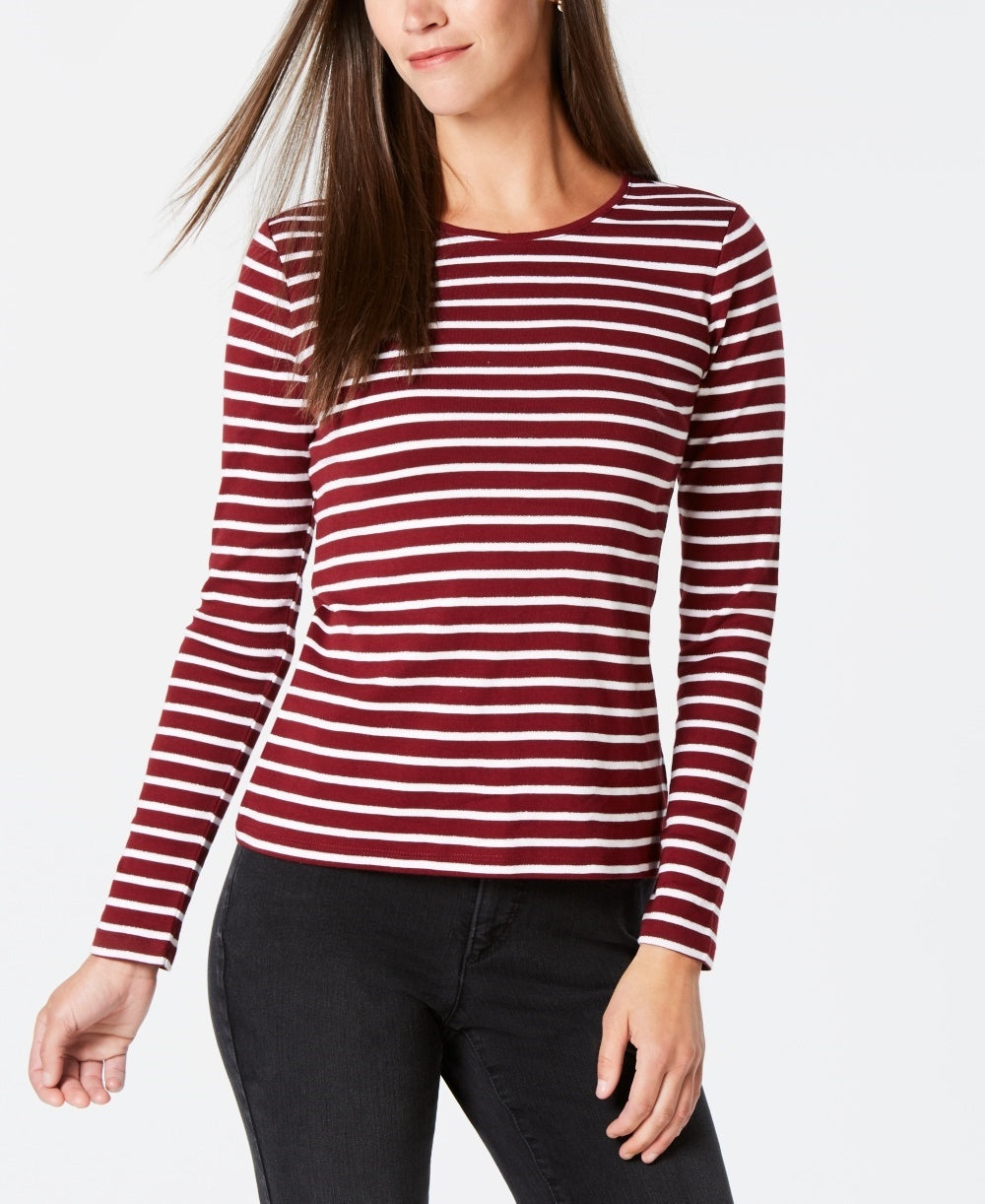 Charter Club Women's Metallic Stripe Top Red Size Large