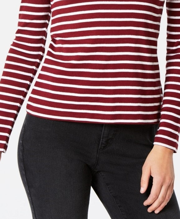 Charter Club Women's Metallic Stripe Top Red Size Large