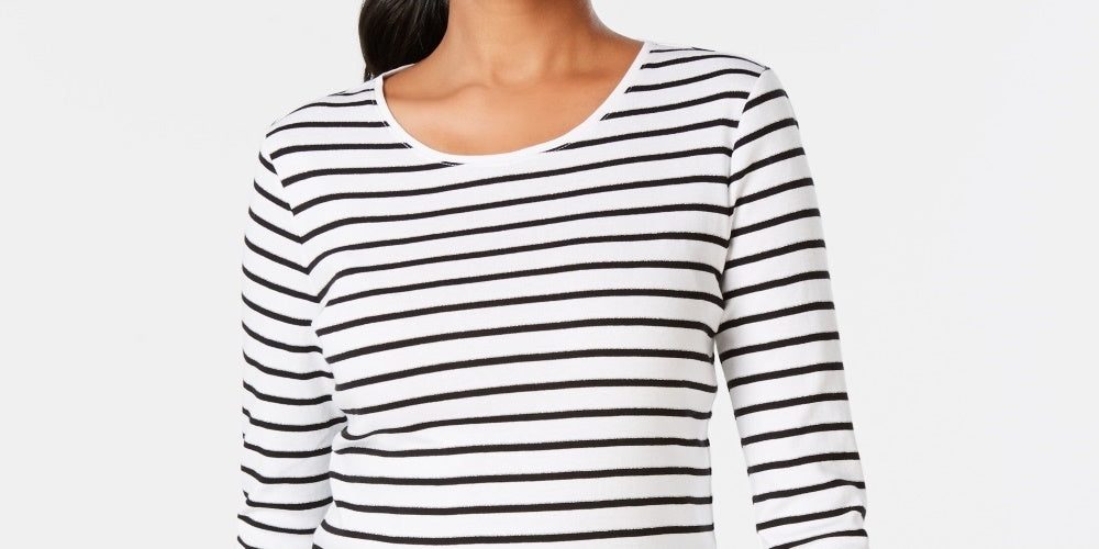 Charter Club Women's Metallic Stripe Top White Size Medium