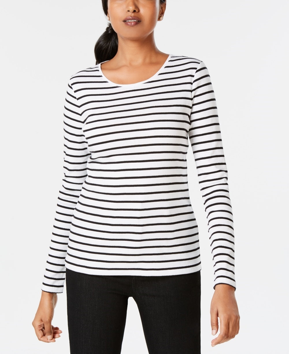 Charter Club Women's Metallic Stripe Top White Size X-Small