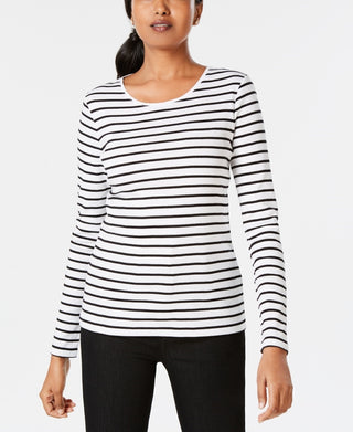 Charter Club Women's Metallic Stripe Top White Size X-Small
