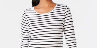 Charter Club Women's Metallic Stripe Top White Size X-Small