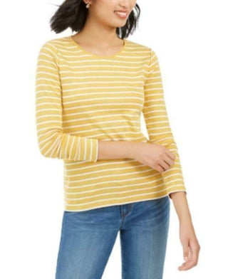 Charter Club Women's Metallic Stripe Top Yellow Size Small
