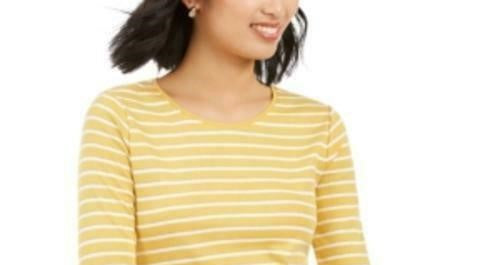 Charter Club Women's Metallic Stripe Top Yellow Size Small