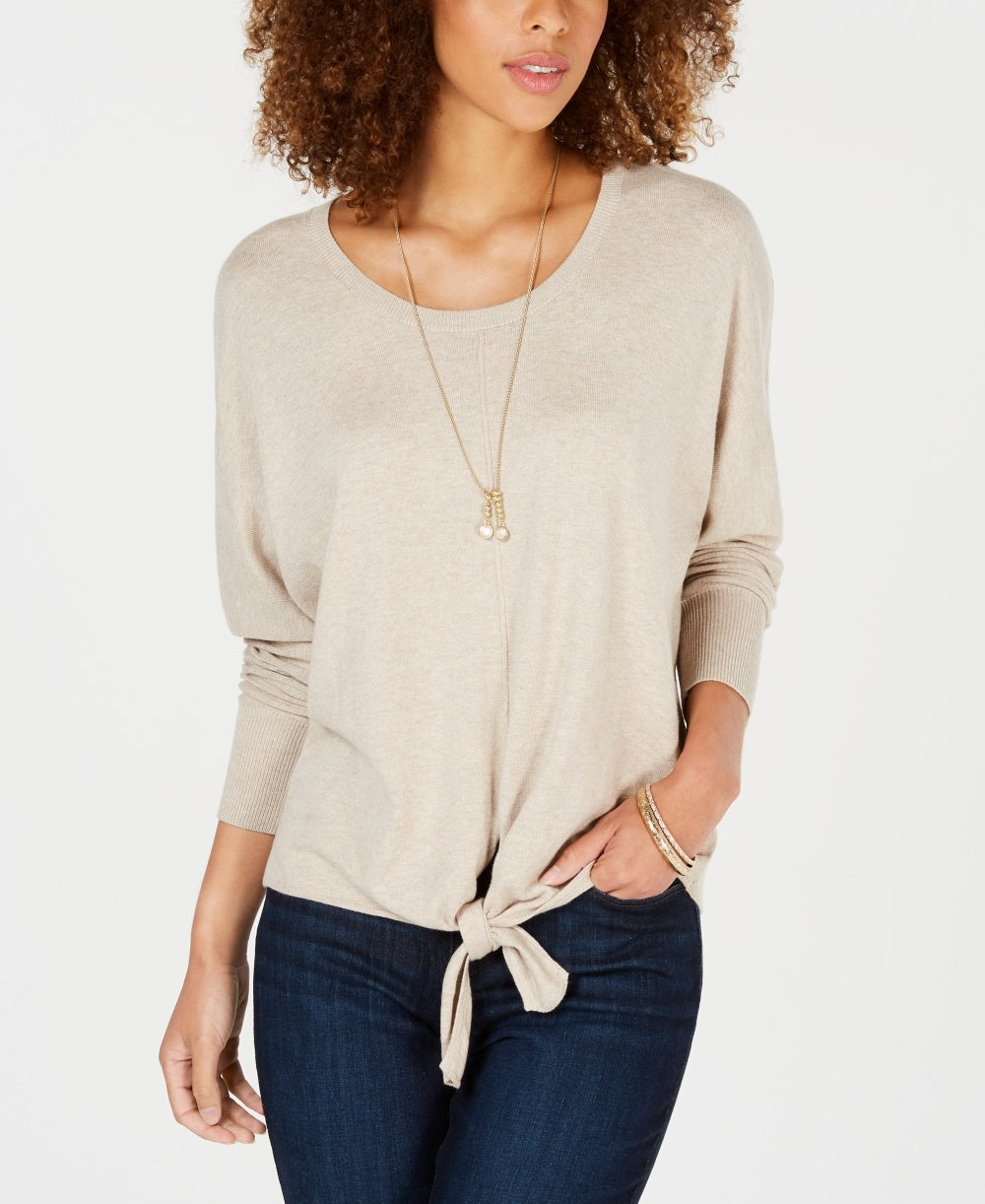 Style & Co Women's Tie Front Sweater Beige Size Petite X-Large