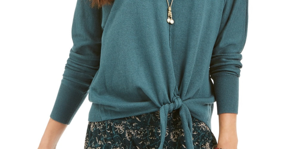 Style & Co Women's Tie Front Sweater Green Size Petite Small